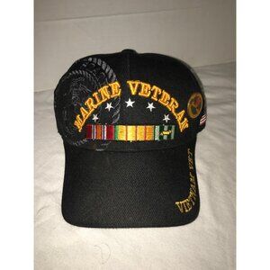 Vietnam War Marine Vet Ribbon Embroidered Black Cap & Pin